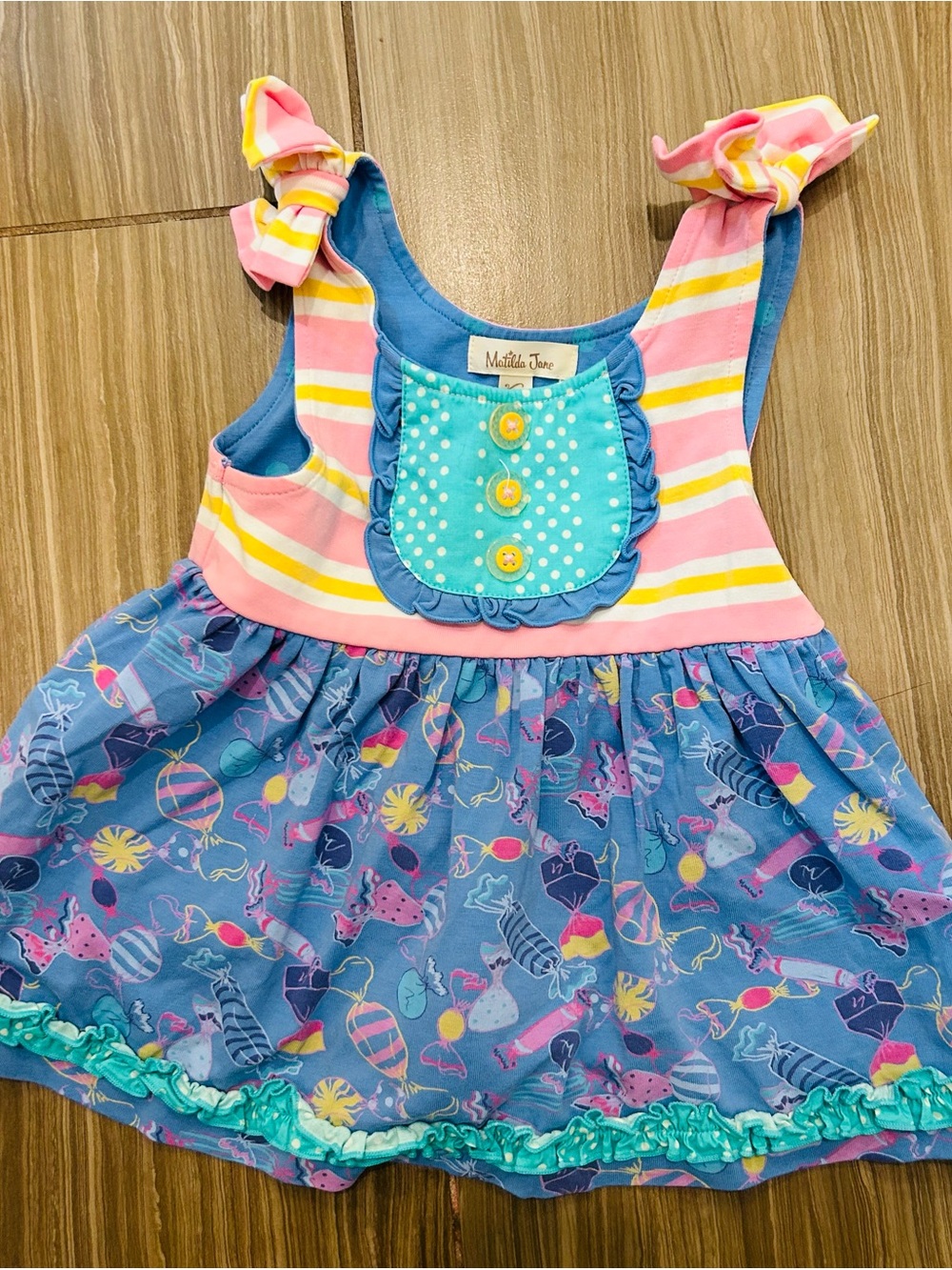 Matilda Jane Pink Yellow Blue Striped Sea-Life Dress